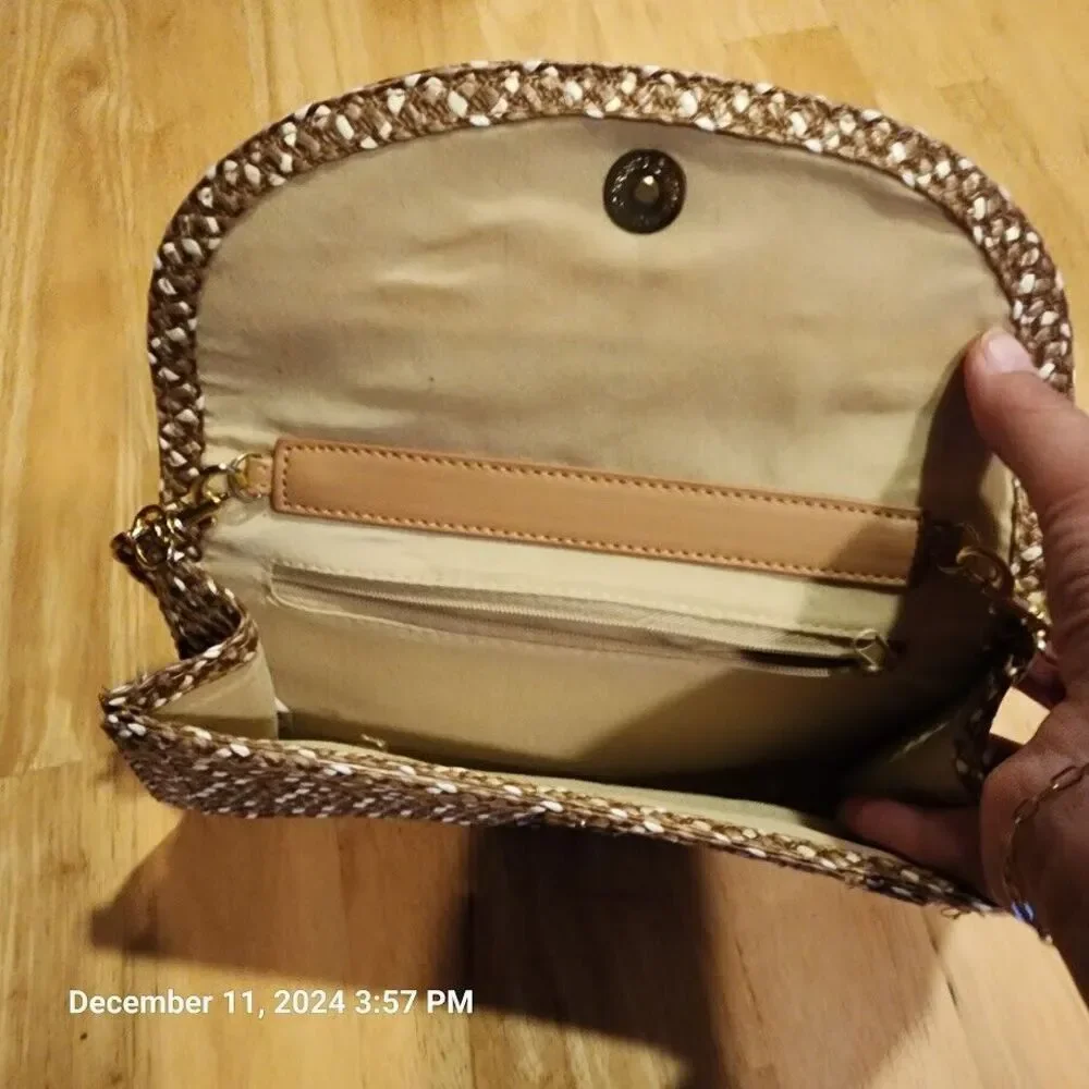 Unbranded Womens Woven Paper Straw Clutch Gold Chain Removable Strap w/Star Logo - Picture 3 of 8